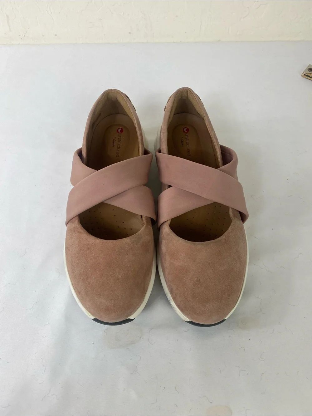 Clarks Women's Pink Suede Slip-On Flats with Crossband